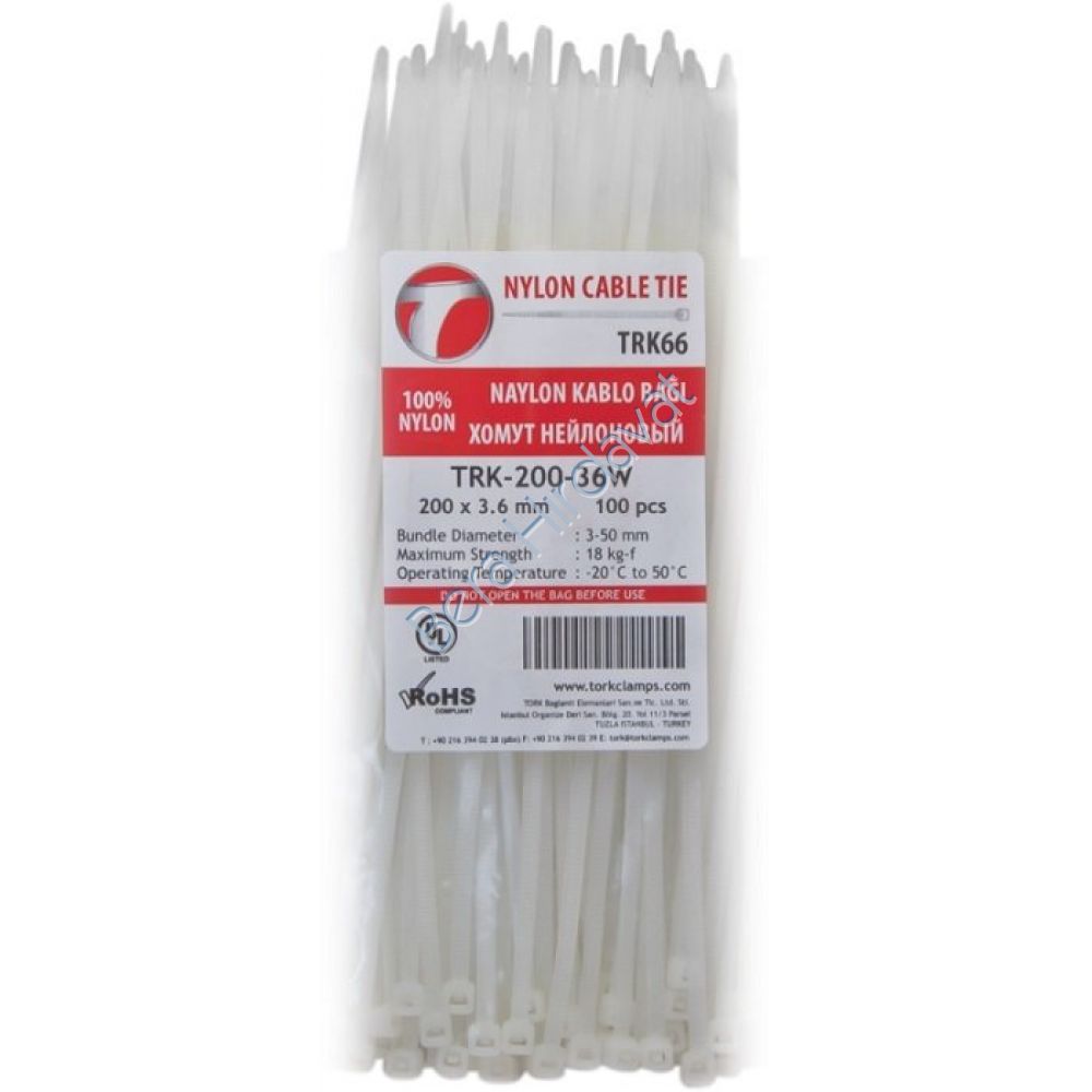 Tork Kablo Bağı Plastik Cırt Kelepçe Beyaz 3,6*200