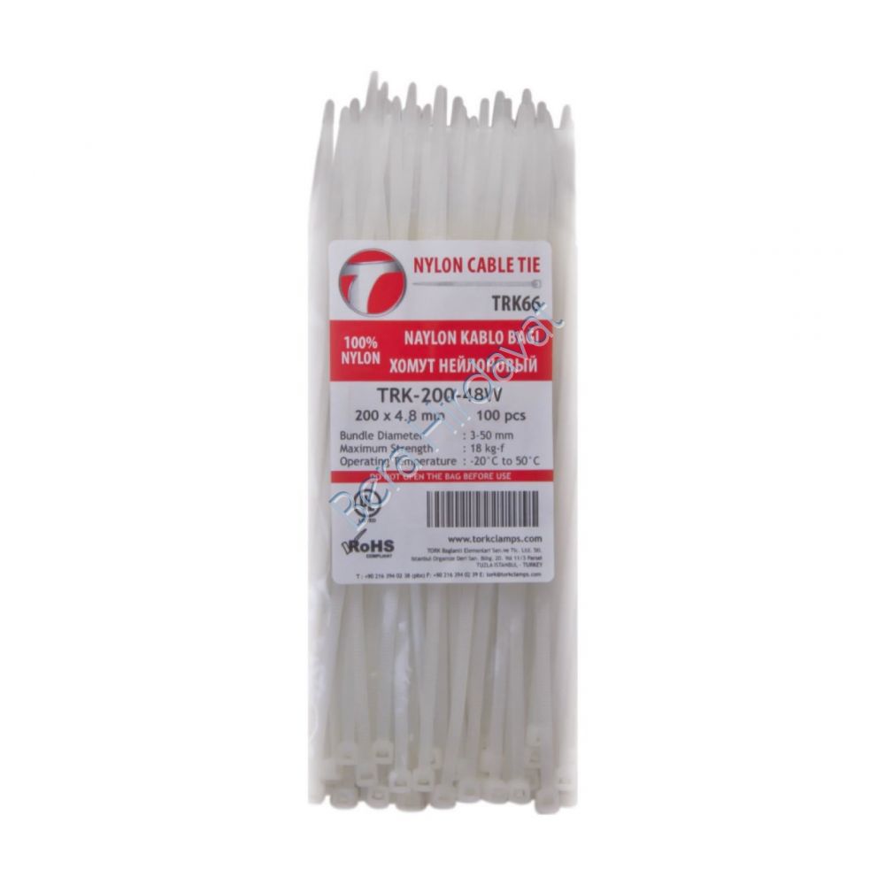 Tork Kablo Bağı Plastik Cırt Kelepçe Beyaz 4,5*200